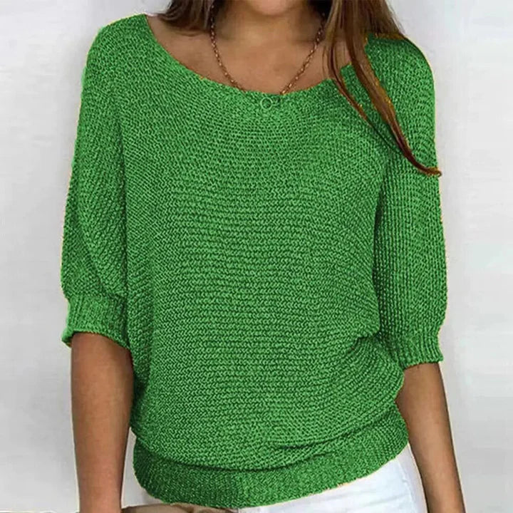 Emiliana women's lightweight summer sweater, breathable casual chic silhouette in soft neutral tones