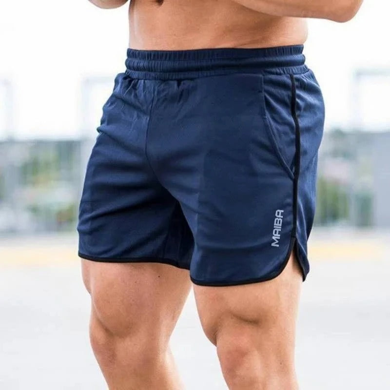 Men's slim-fit elastic swim shorts in solid color with quick-dry fabric and elastic waistband