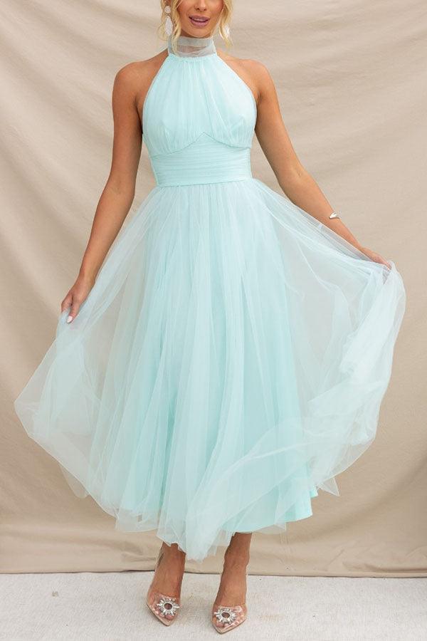Fairy Vibes tulle gathered halter maxi dress ankle-length with adjustable neckline for women