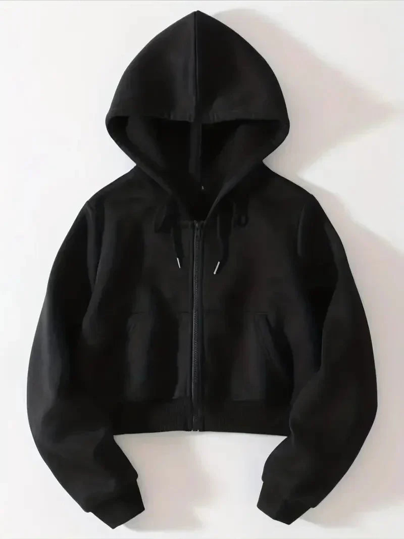 Women's casual split zip hoodie in relaxed fit, sustainable fabric, versatile everyday layering piece