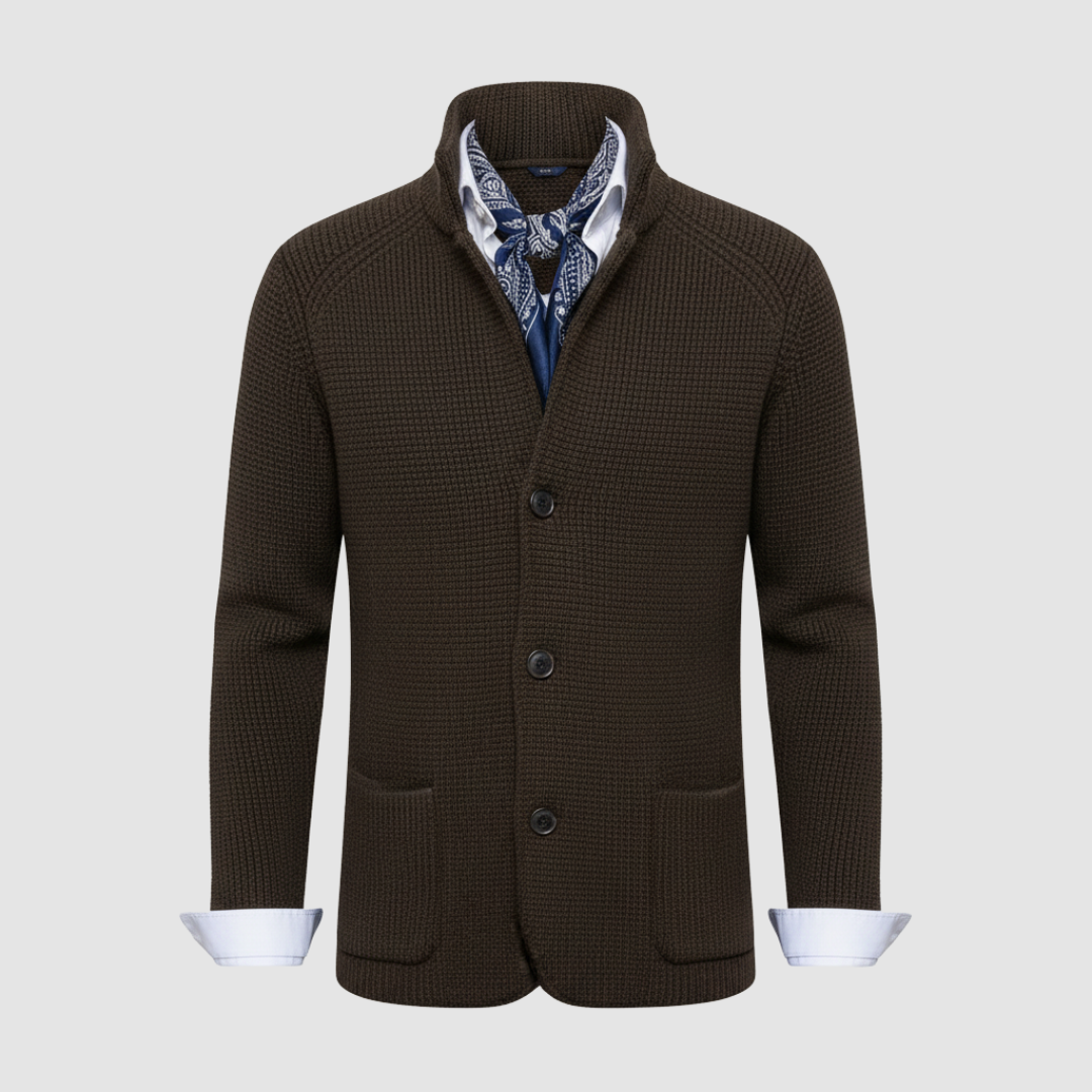 Men's mid-length double-breasted coat high collar knit insert inner zipper cold-weather office wear