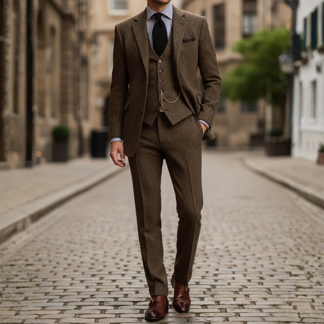 Men's slim fit three-piece suit set jacket pants vest formal wedding business elegant