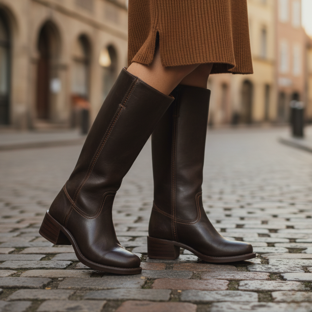 Women's low heel leather boots in black versatile autumn winter everyday comfort style