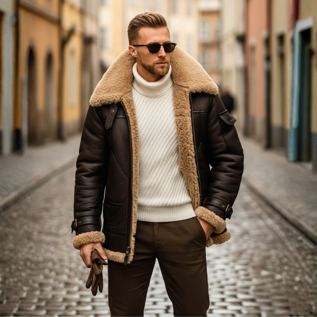 Men's waterproof faux fur trim jacket with thermal padding and plush fleece lining for winter warmth
