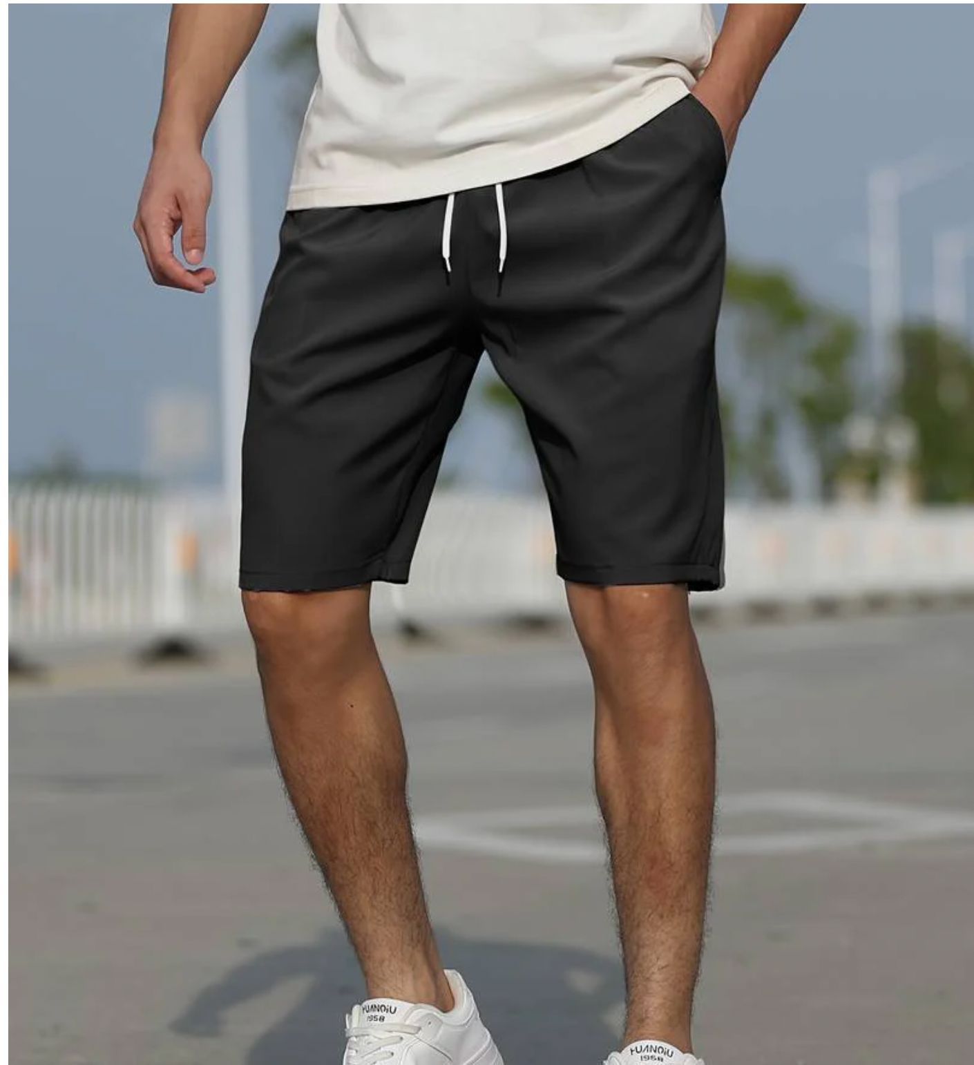 Men's mint green quick-dry swim shorts elastic waist mid-thigh cut lightweight versatile beach pool