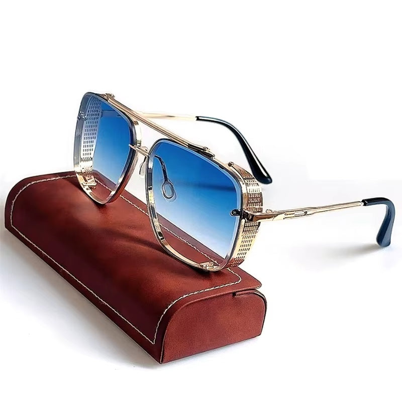 Bold oversized aviator sunglasses sculpted metal frame gradient UV400 lenses retro-futuristic style