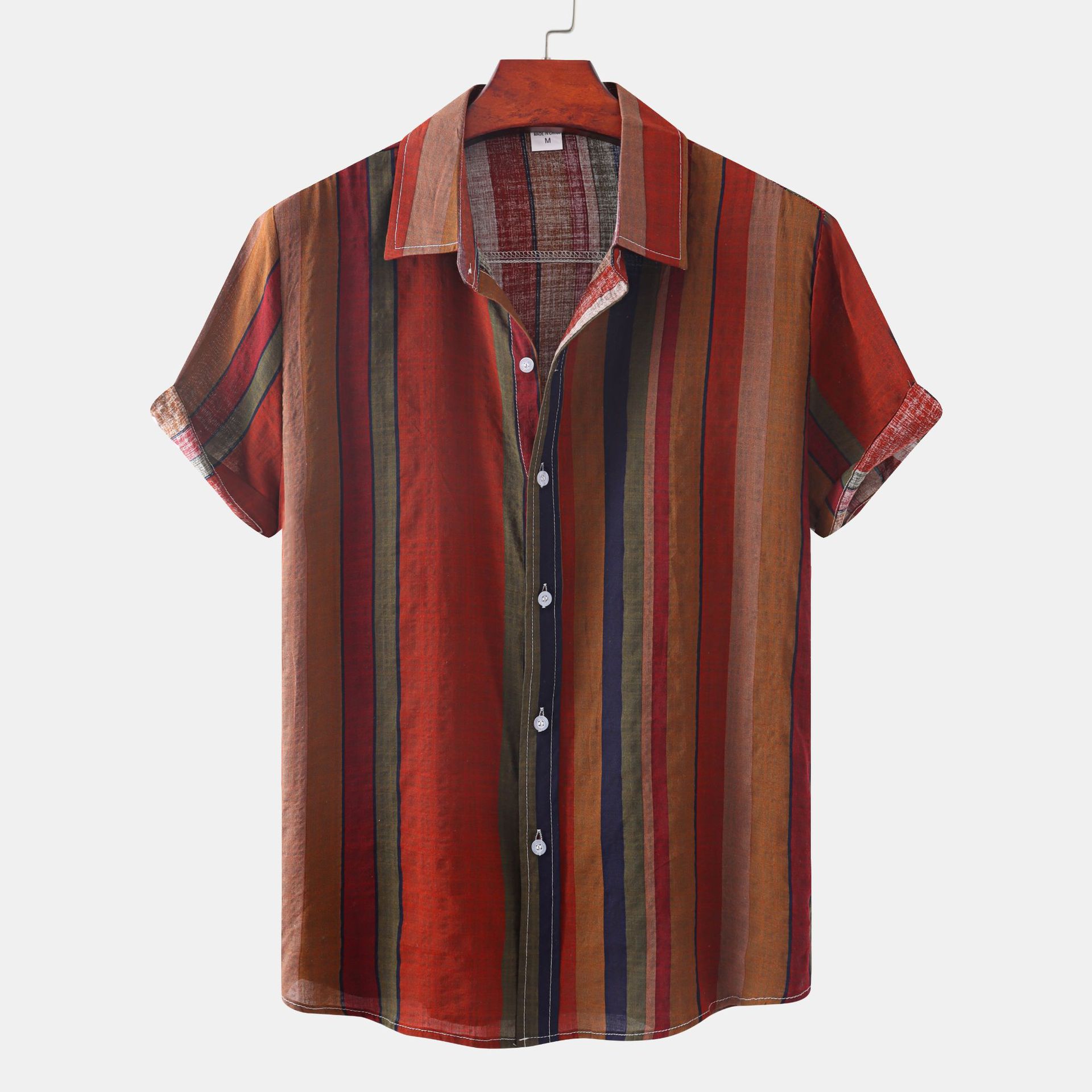 Retro print casual shirt lightweight breathable relaxed fit vintage-inspired everyday style