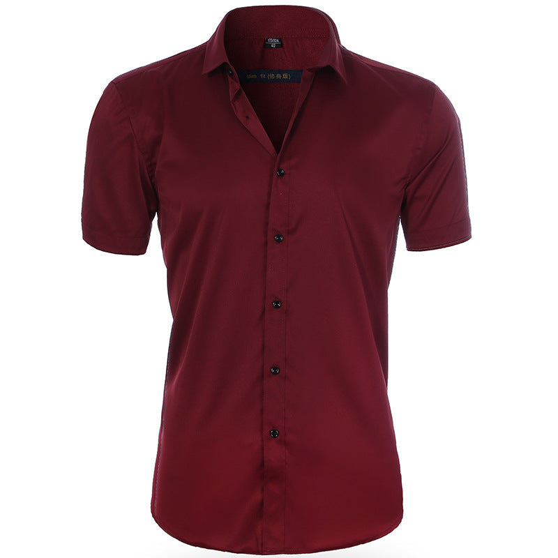 Men's light blue wrinkle-resistant short sleeve shirt with breathable stretch fabric for all-day comfort