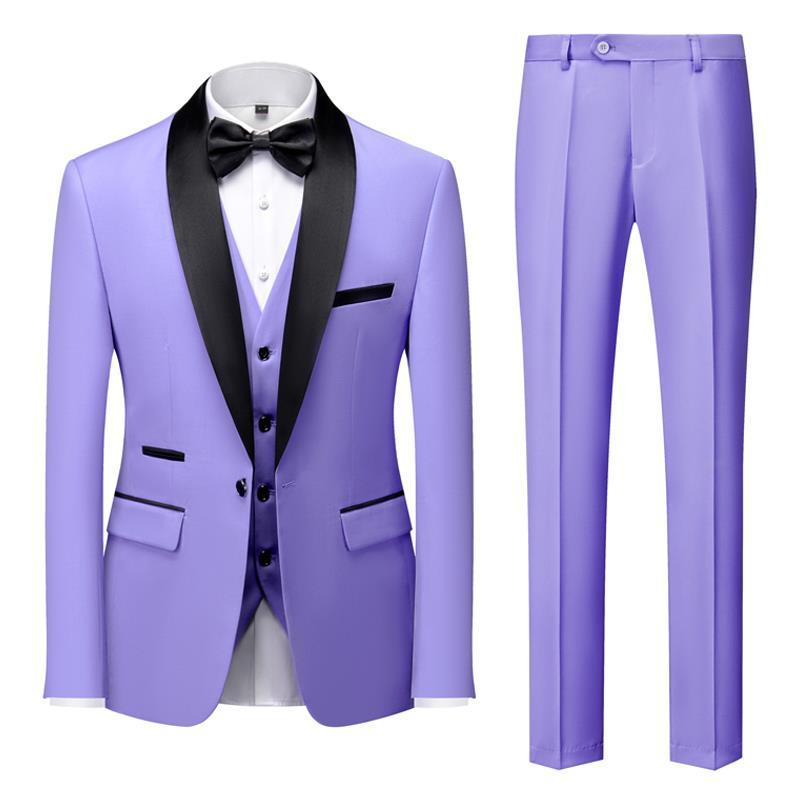 Men's 3-piece navy suit with bow tie, modern tailored fit, vest jacket trousers for weddings