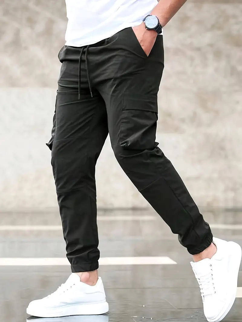 Men's relaxed-fit cargo pants with drawstring waistband and functional cargo pockets for everyday wear