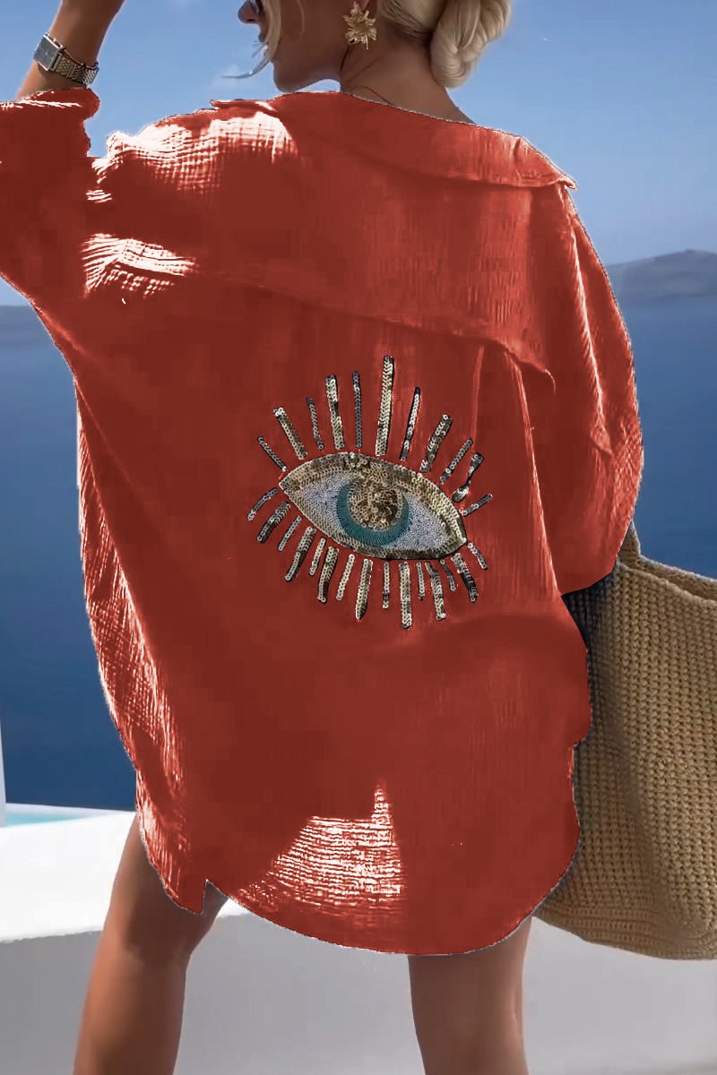Women's cotton casual sequin beaded shirt with sparkling embellishments and relaxed everyday fit