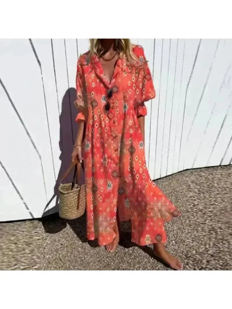 Colorful boho maxi dress women flowing silhouette vibrant print lightweight bohemian summer style