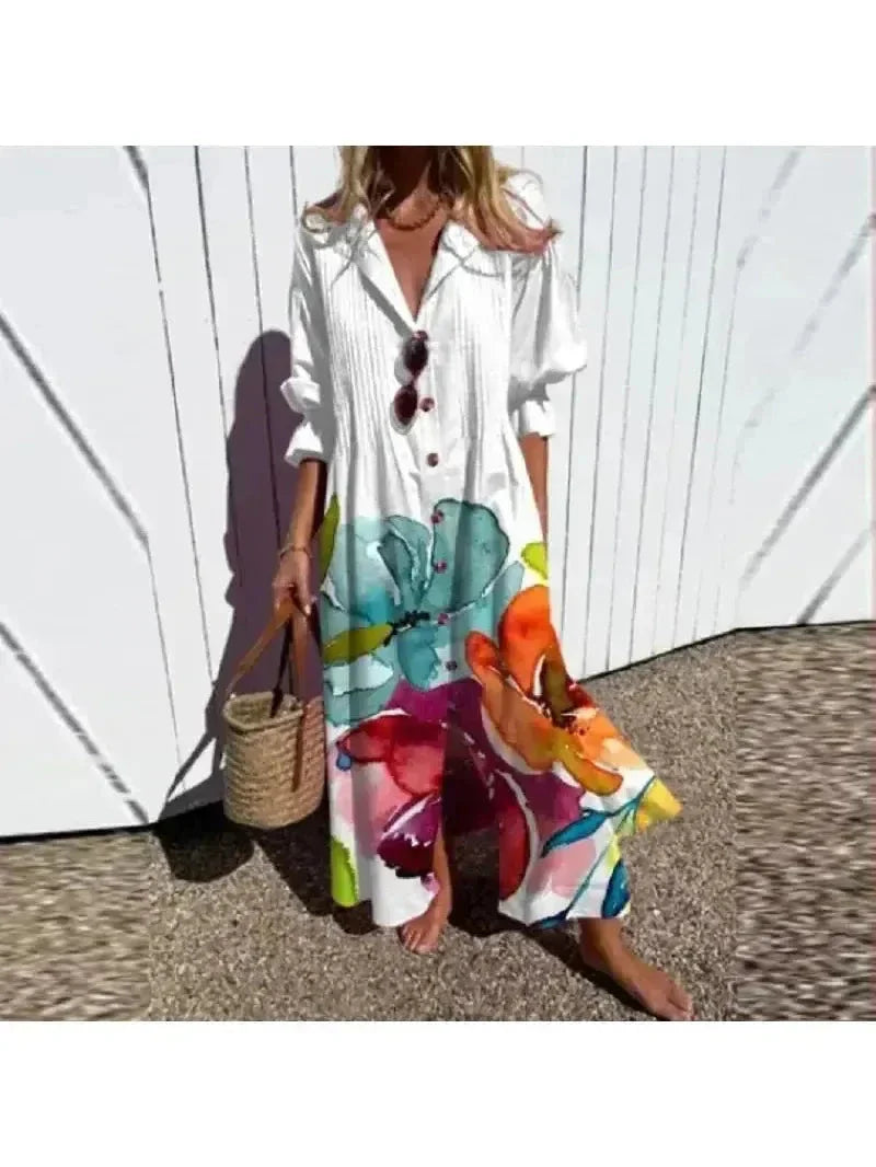 Colorful boho maxi dress women flowing silhouette vibrant ethnic print lightweight bohemian style