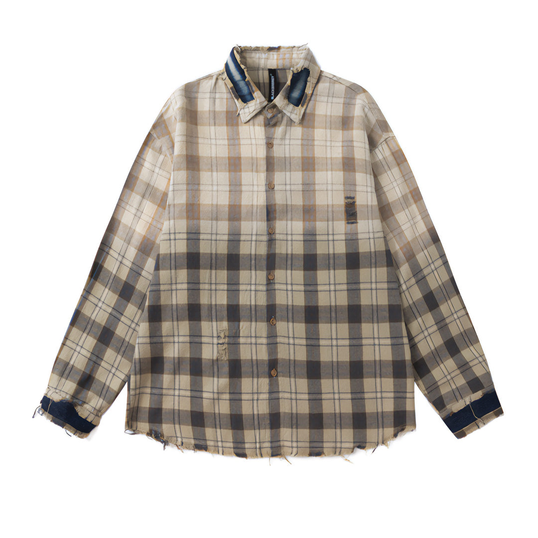 Men's vintage denim plaid shirt relaxed-fit breathable cotton blend with classic western styling
