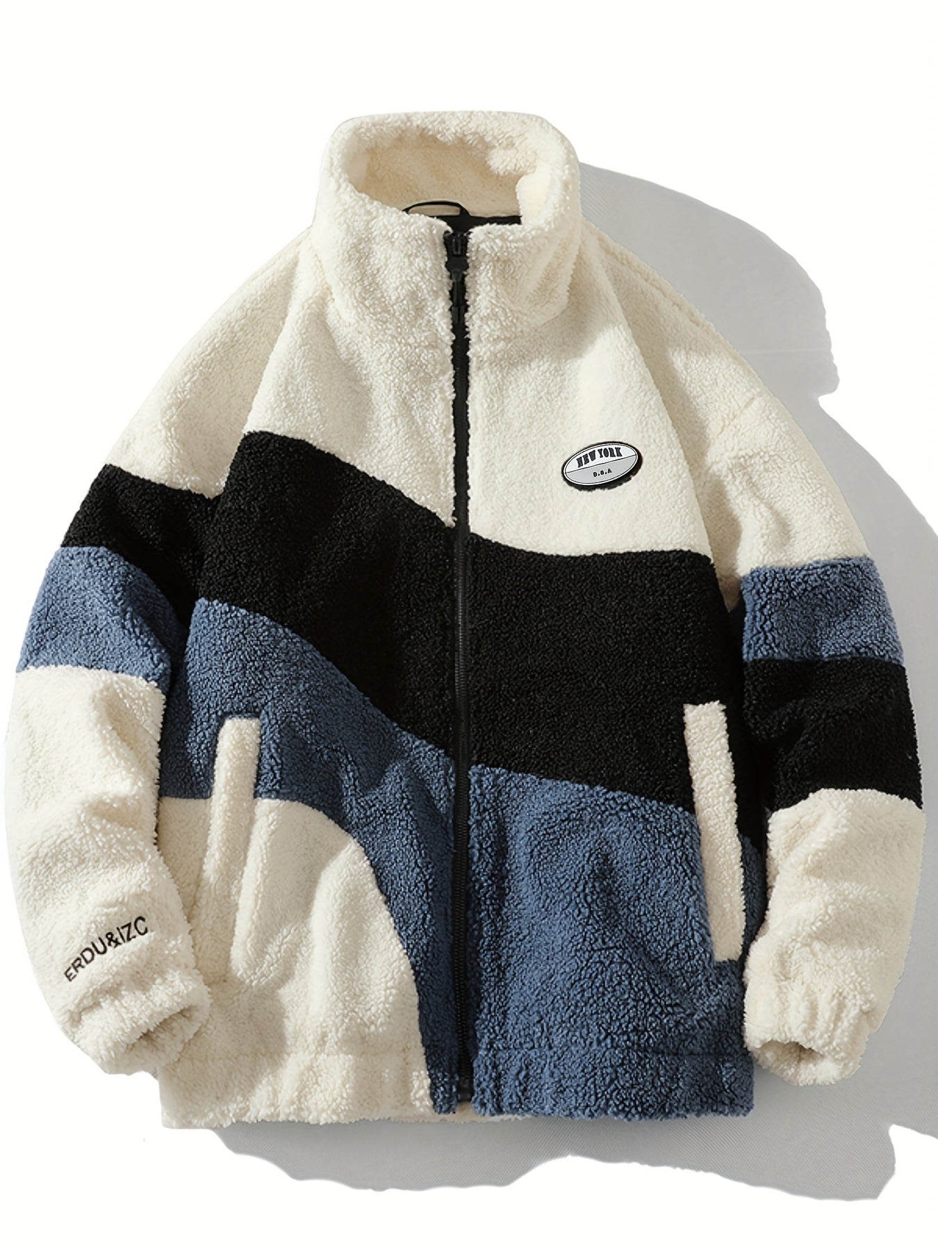 Summit sherpa jacket ultra-soft fleece funnel neck asymmetrical colorblock outdoor warmth