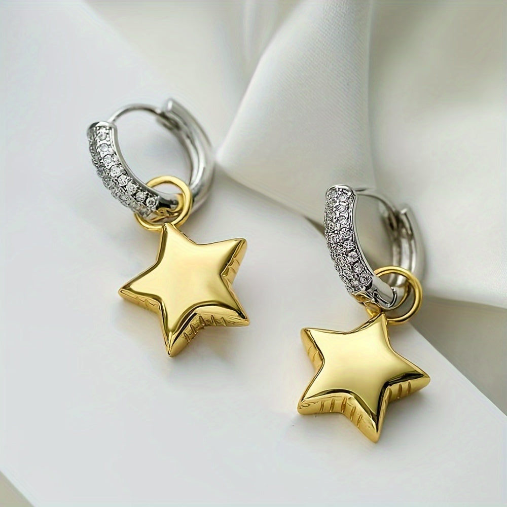 Silver pavé crystal hoop earrings with interchangeable heart and star charms for versatile everyday glam