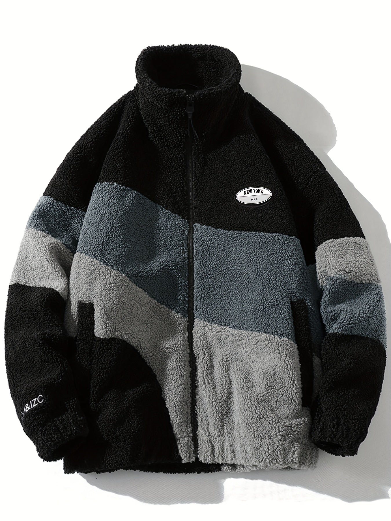 Summit sherpa jacket ultra-soft fleece funnel neck asymmetrical colorblock outdoor warmth