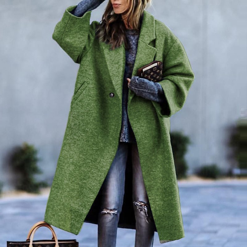 Women's long checkered coat loose fit single-breasted structured winter coat with front pockets