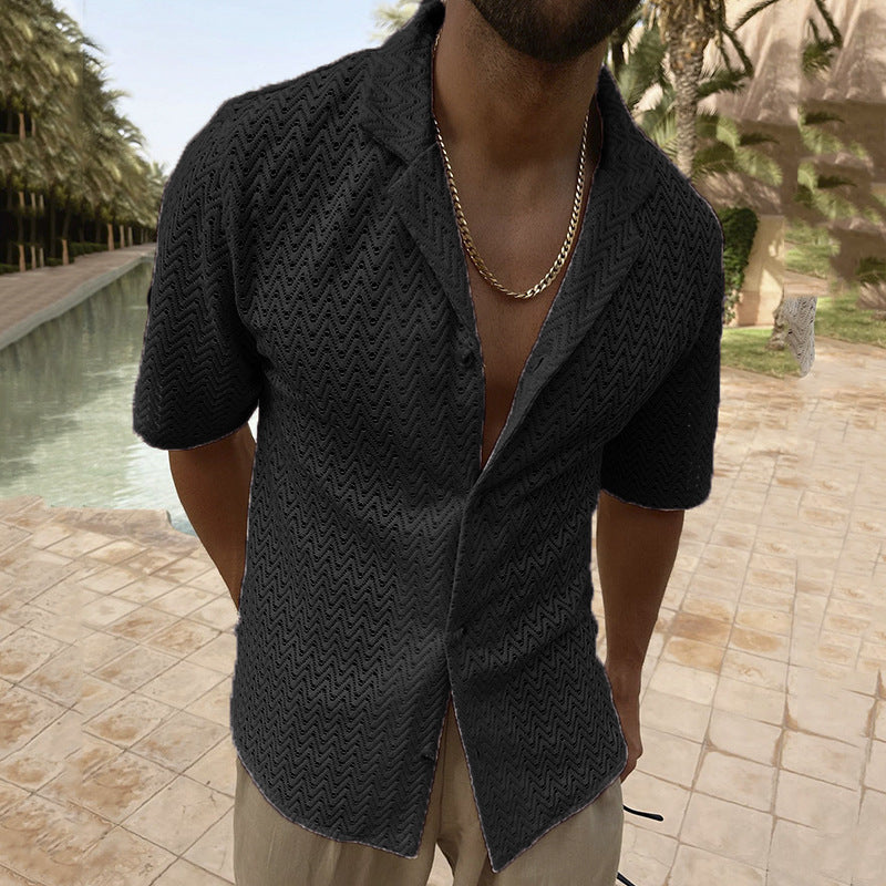 Vintage open collar shirt relaxed fit lightweight breathable fabric casual elegant unisex style