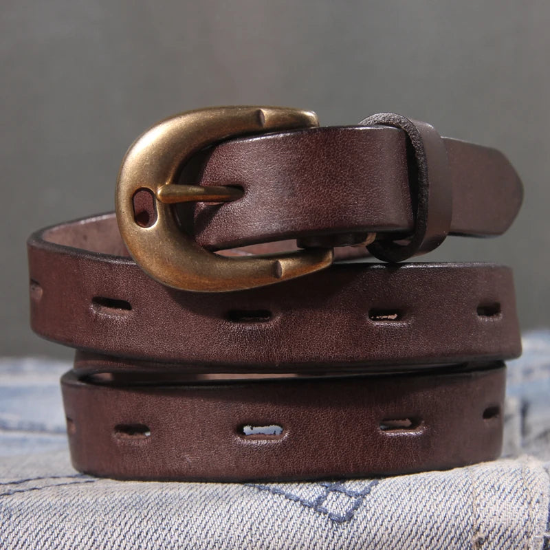 Unisex full grain leather belt antique brass buckle vintage finish everyday style