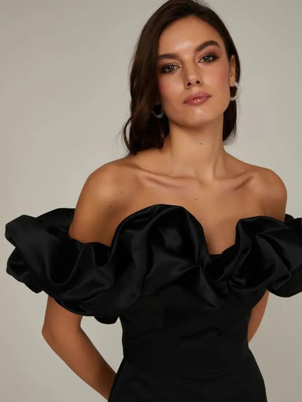 Women's off-shoulder ruffle dress elegant silhouette with fluttering ruffle detailing timeless feminine style