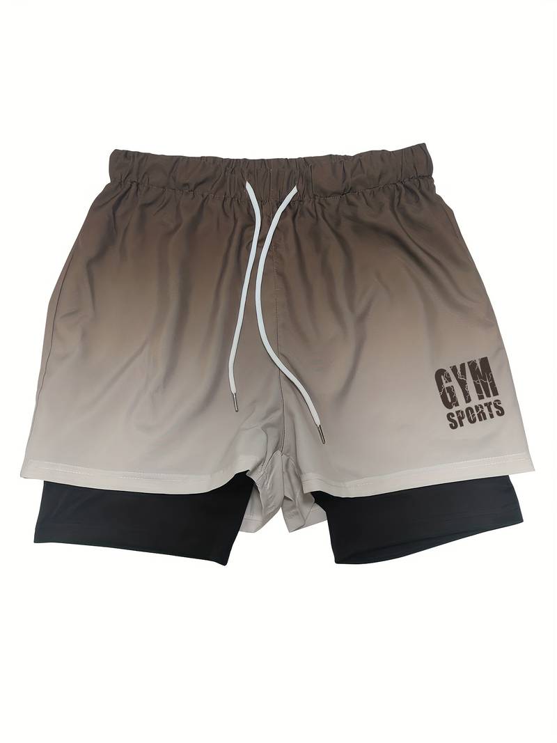 Men's ombre 2-in-1 double-layer active shorts with versatile design for all-day comfort