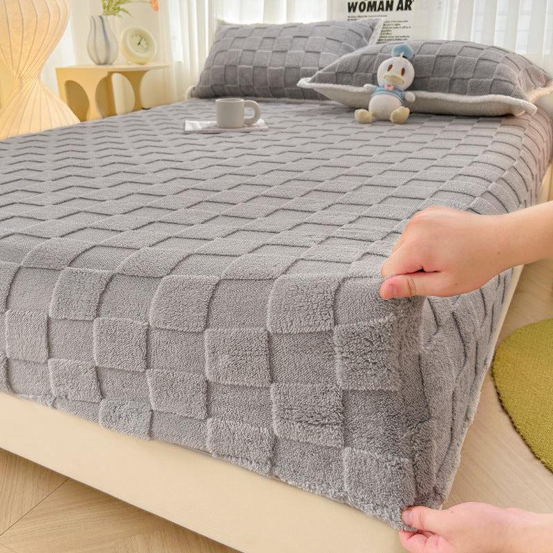 Milk velvet quilted fitted sheet diamond pattern plush cloud-soft bedroom luxury comfort