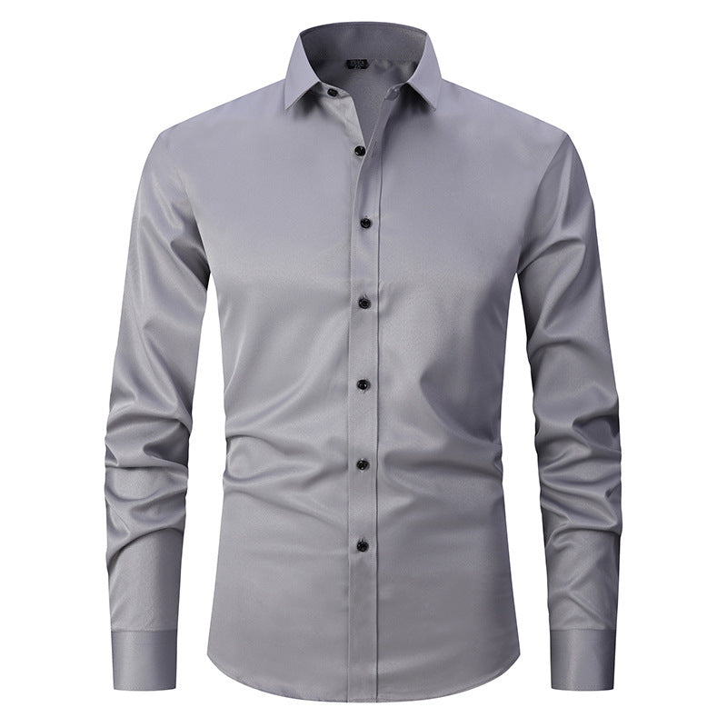 Men's slim fit solid stretch long sleeve shirt in a polished versatile style for all-day comfort