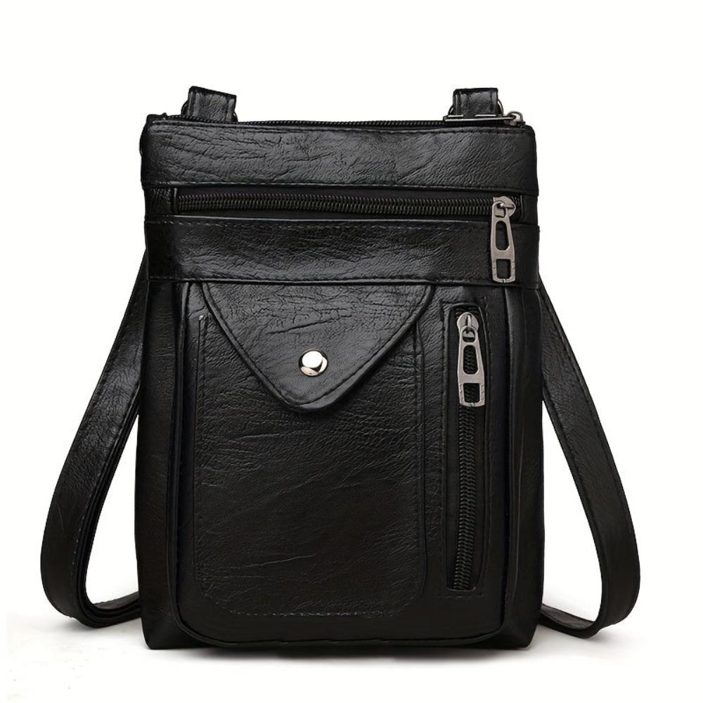 Women's vegan leather crossbody bag chic rectangular multi-compartment organizer with adjustable strap