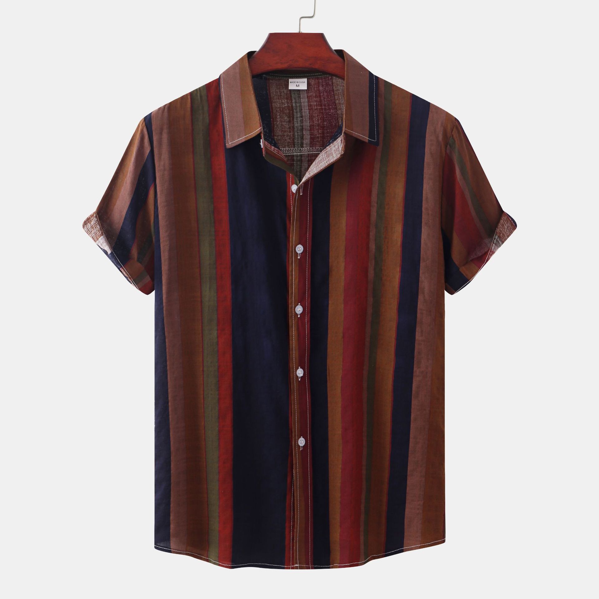 Retro print casual shirt lightweight breathable relaxed fit vintage-inspired everyday style