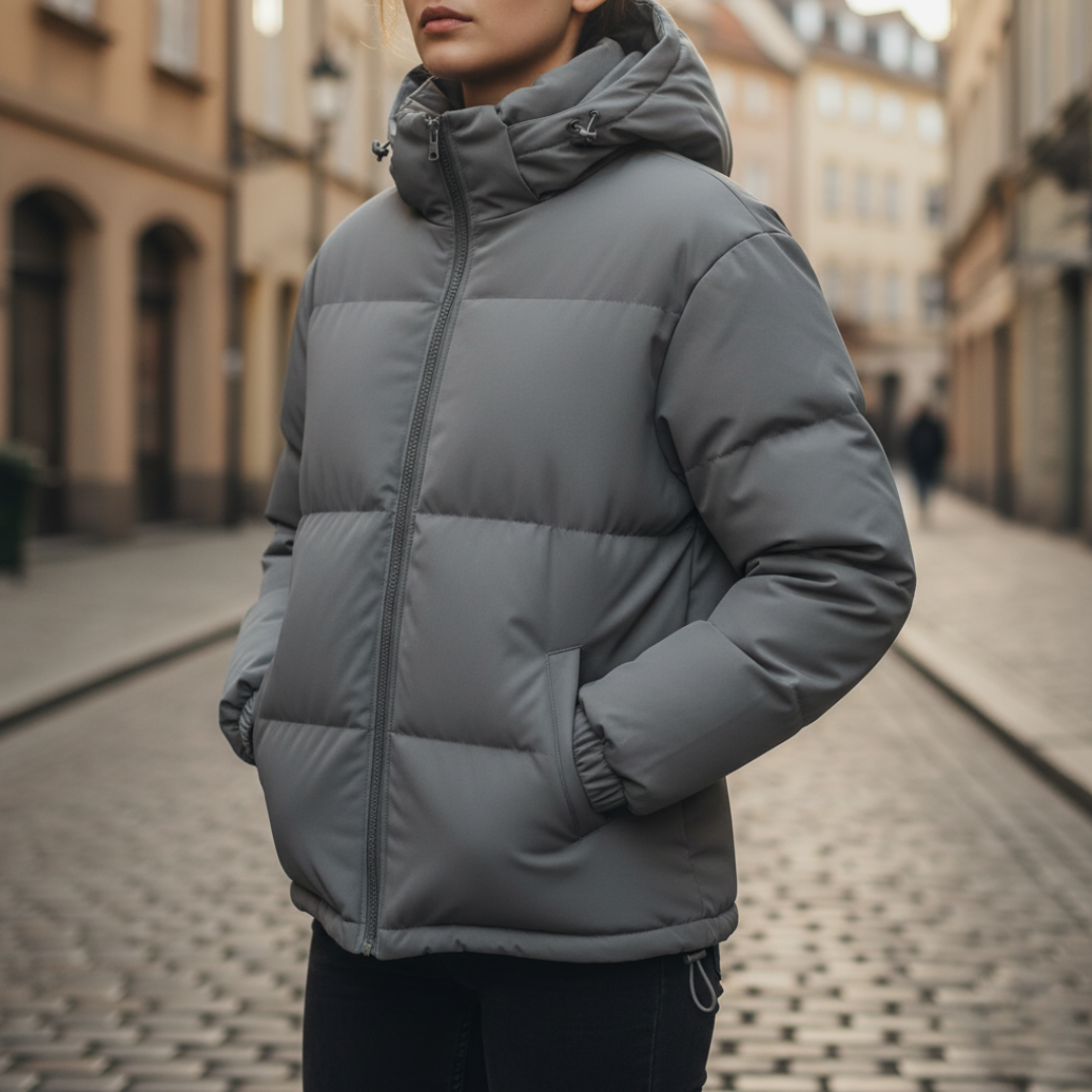 Unisex hooded down jacket extreme cold padded warmth full-zip adjustable hood winter coat