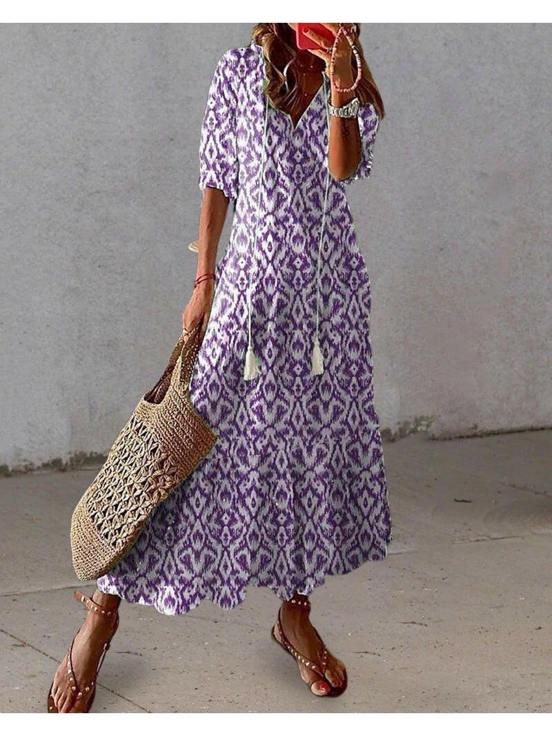 Boho maxi dress flowy silhouette tummy coverage flattering fit warm-weather effortlessly chic women