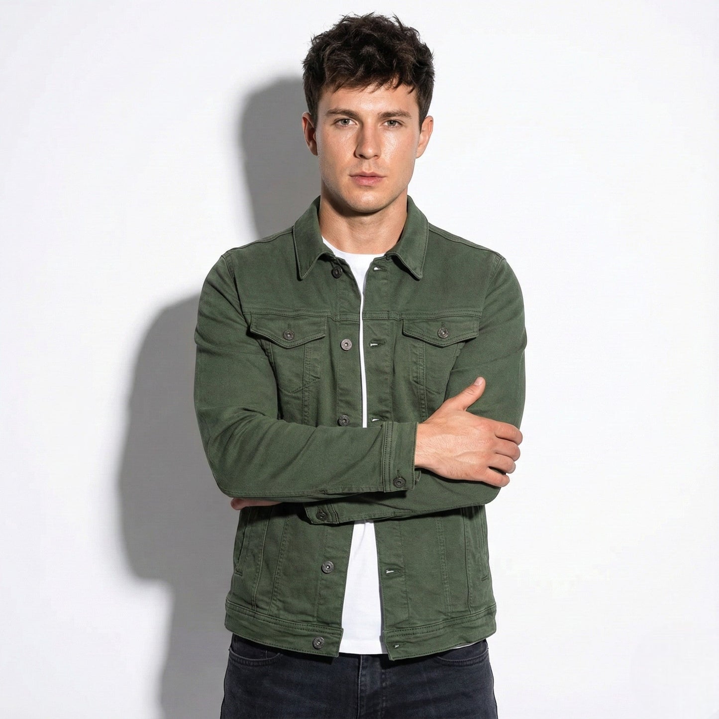 Dominic men's trucker jacket casual versatile button-front with chest pockets everyday comfort