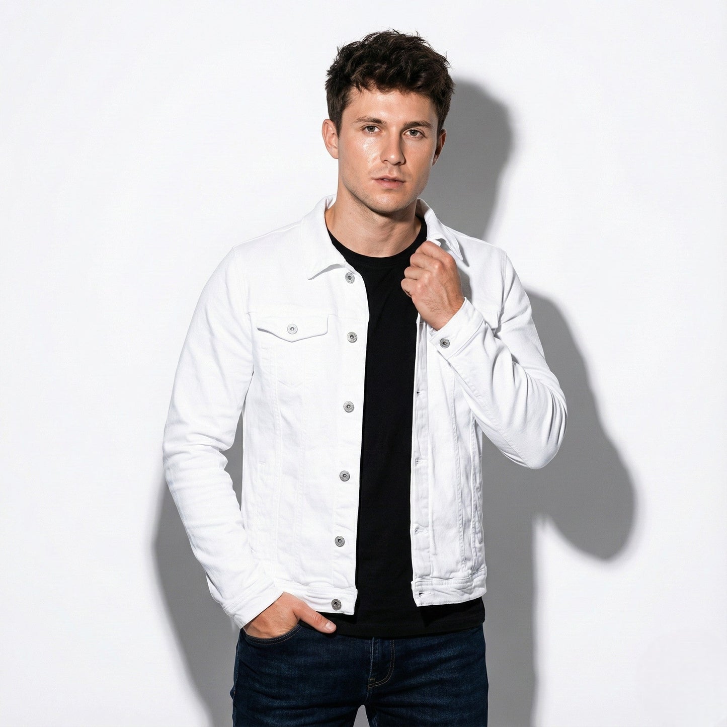 Dominic men's trucker jacket button-front casual style with chest pockets everyday versatility