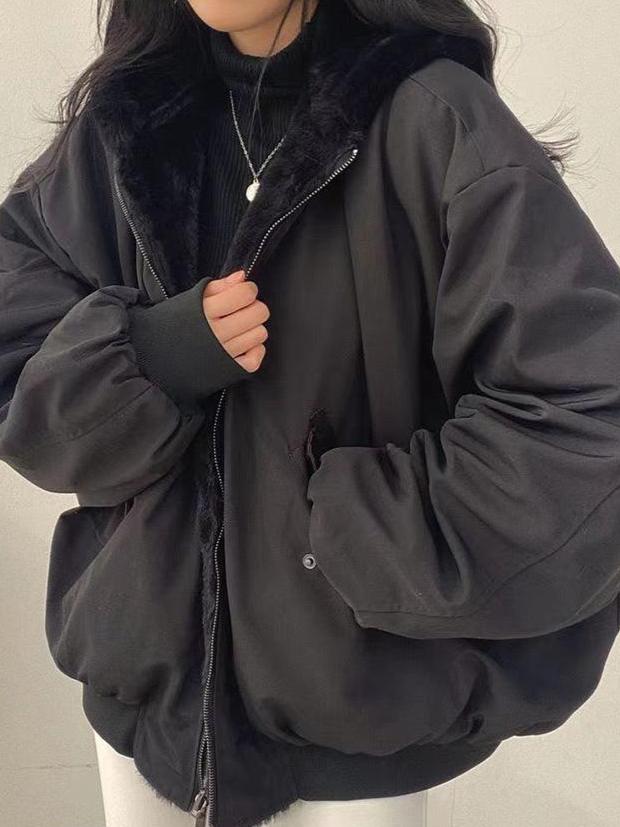 Women's reversible plush winter coat, dual-sided cozy warmth with clean minimalist smooth lining