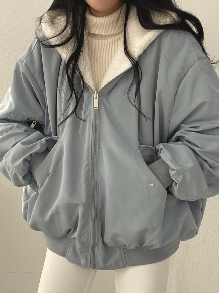 Women's reversible plush winter coat, dual-sided cozy warmth with smooth minimalist reverse panel