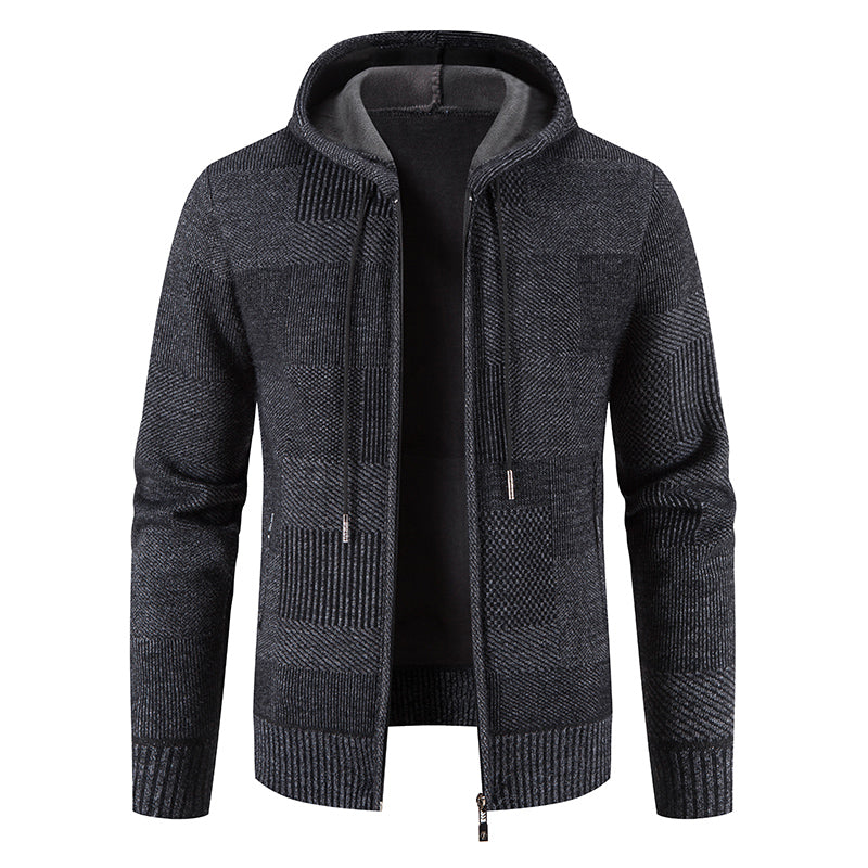 Men's padded hoodie checkered pattern hooded sweatshirt with soft padding for all-season warmth