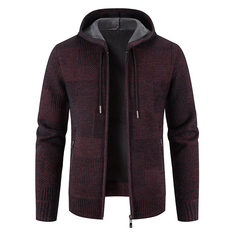 Men's padded hoodie checkered pattern, hooded sweatshirt with integrated hood for all-season warmth