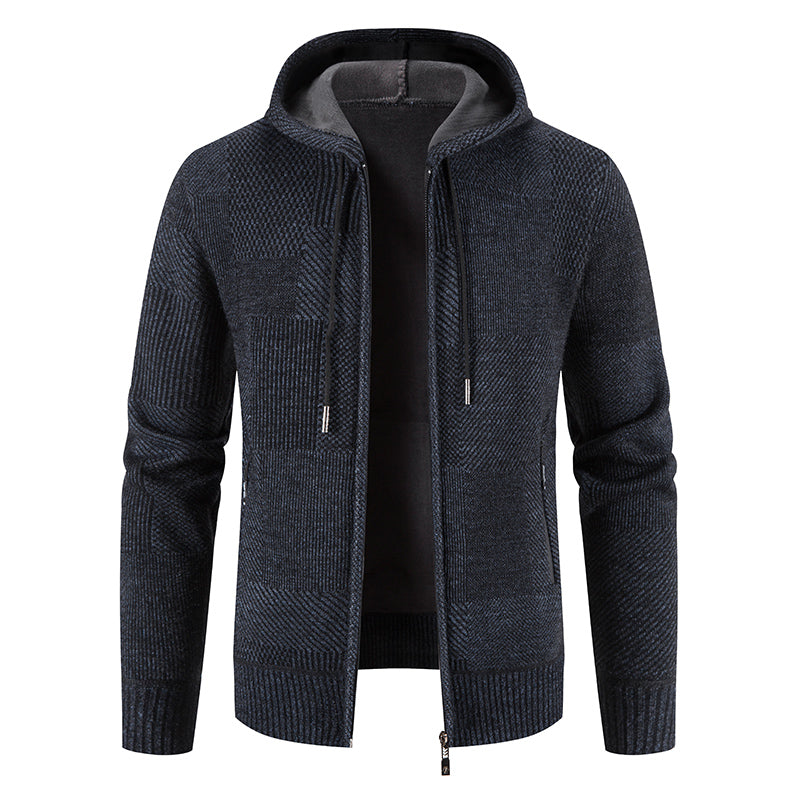 Men's padded hoodie checkered pattern insulated hood versatile all-season comfort sweatshirt