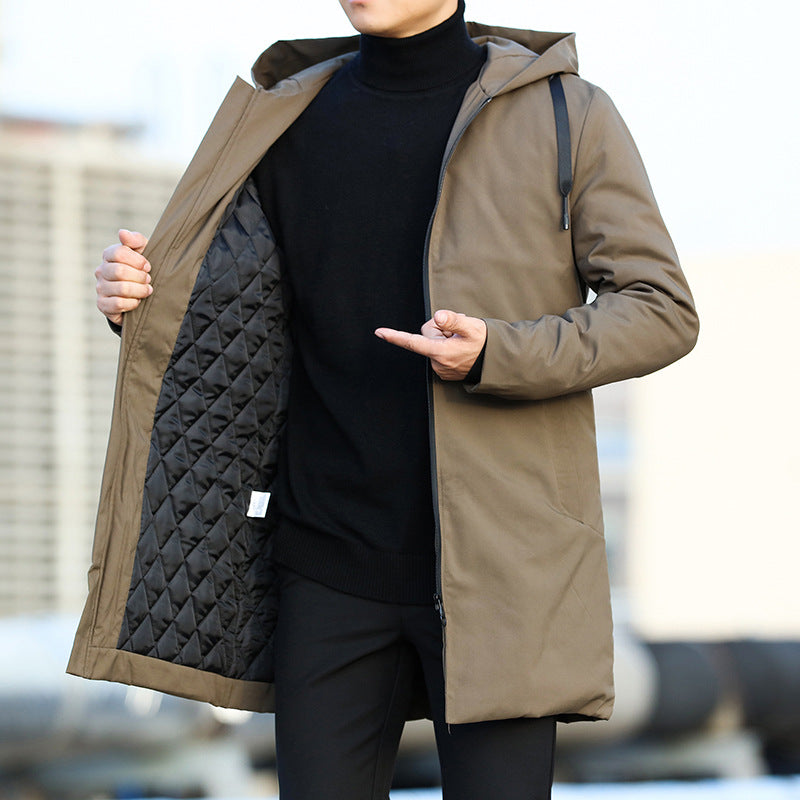 Men's hooded winter jacket modern cut quilted lining front zipper weatherproof everyday warmth
