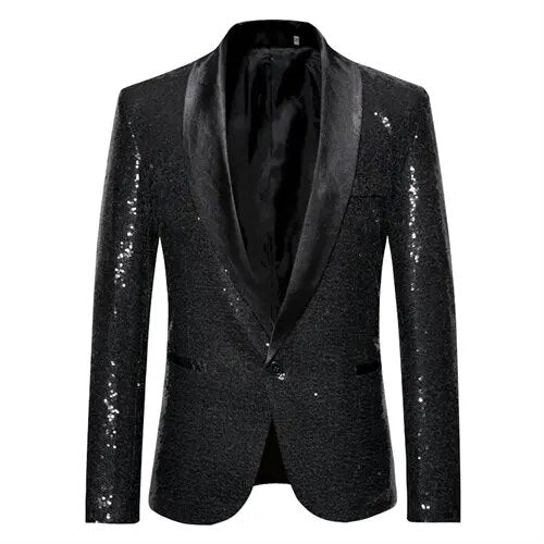Men's shiny gold fleece blazer slim fit waterproof fabric with sequin glitz buttons