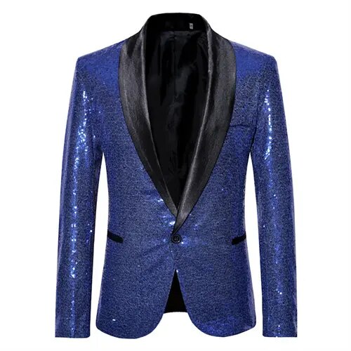 Men's shiny gold fleece blazer waterproof fabric Squin Glitz buttons bold luxe style
