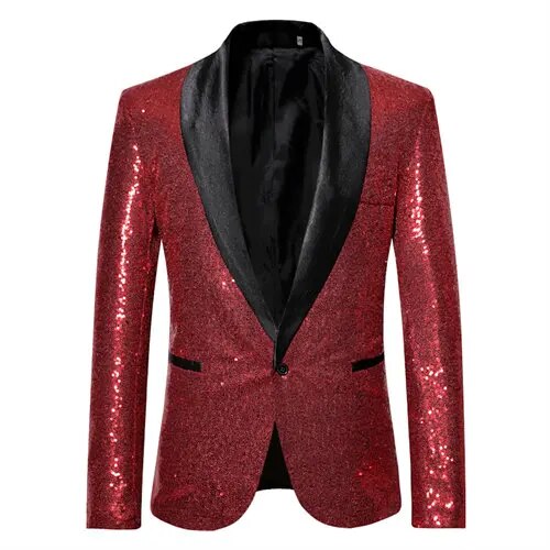 Men's shiny gold fleece blazer slim fit waterproof fabric with sequin glitz buttons statement style