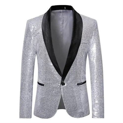 Men's shiny gold fleece blazer slim fit with waterproof fabric and sequin glitz buttons