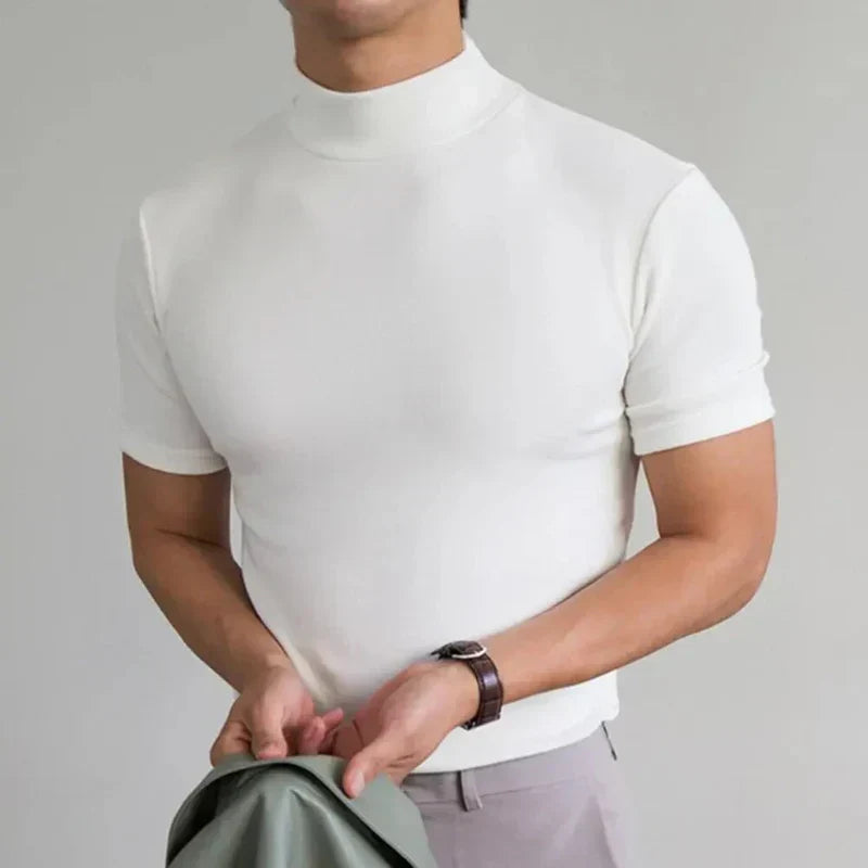 Men's Yara classic fit basic tee, soft breathable fabric, minimalist high collar design