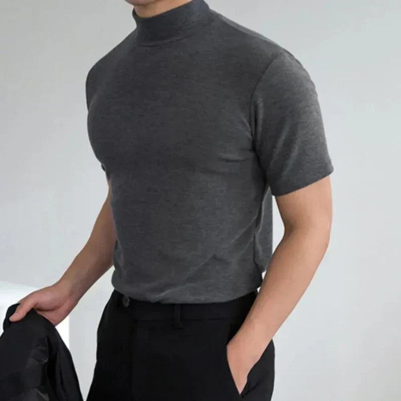 Men's Yara classic fit basic tee, soft breathable fabric, minimalist high collar design