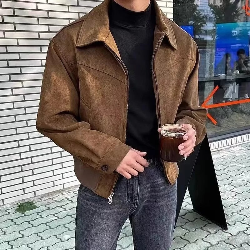 Men's vintage zip-up jacket in classic collar style, timeless everyday casual wear