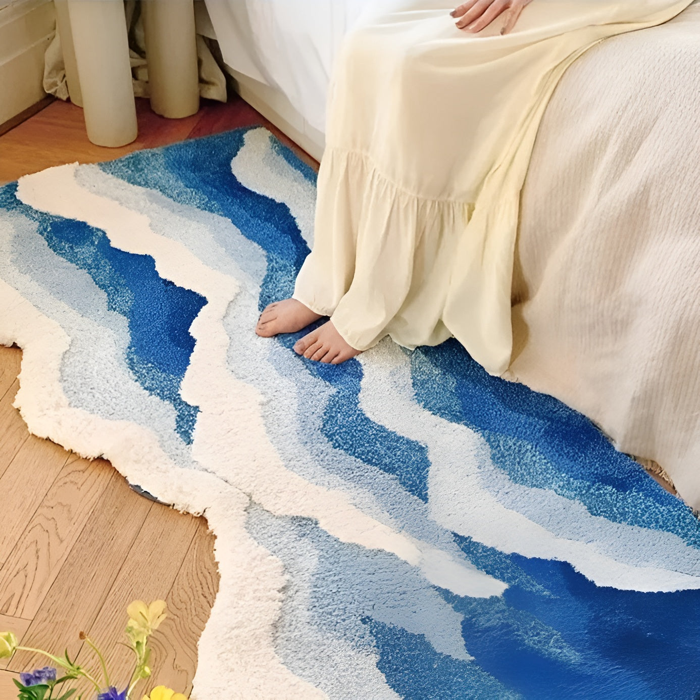 Blue wave gradient tufted carpet soft luxurious texture modern living room decor statement piece