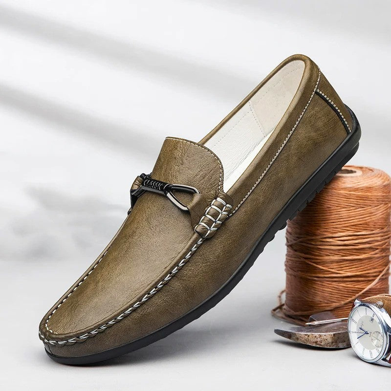 Bruno men's genuine leather penny loafers in classic brown with double-stitched detail for everyday wear