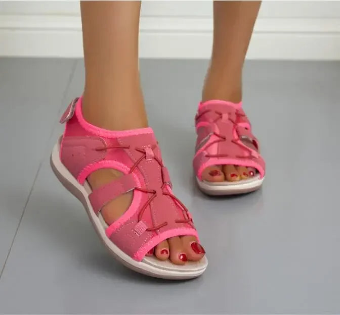 Women's lightweight vegan leather wedge sandals with adjustable straps in neutral everyday style